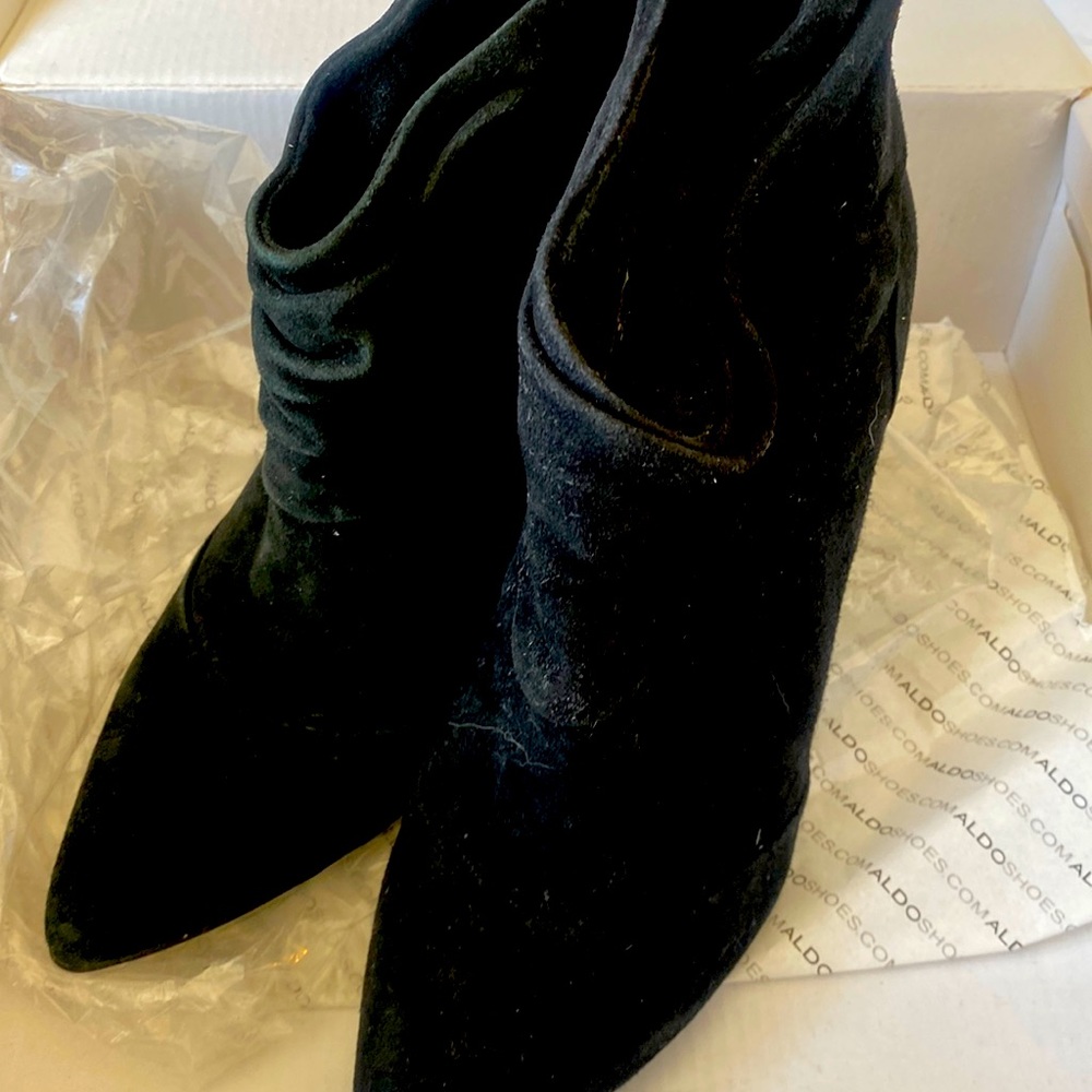 Aldo Black Suede Ankle Bootie Heels